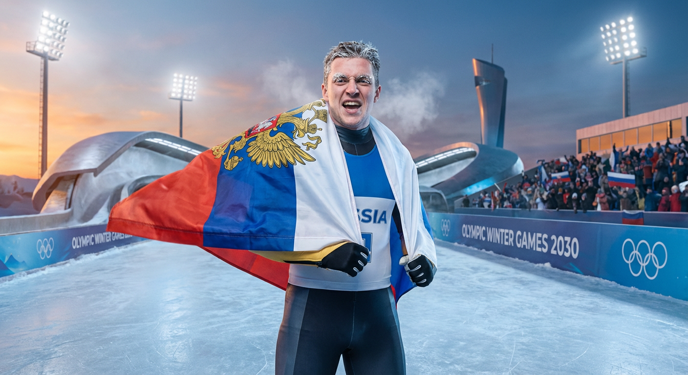 Сгенерировать фото или селфи в тематике «Я — спортсмен с флагом после санного спорта»