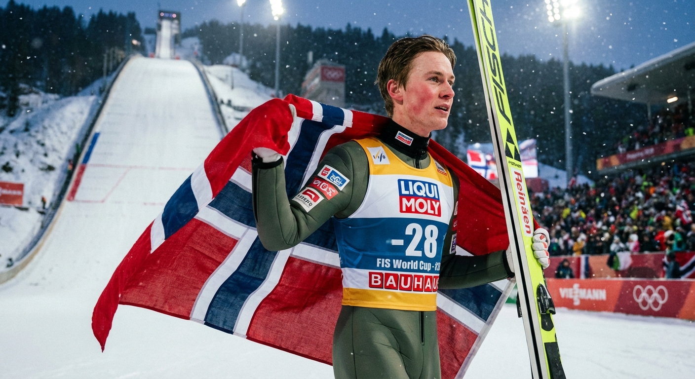 Сгенерировать фото или селфи в тематике «Я — спортсмен с флагом после прыжков с трамплина»