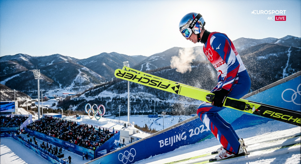 Сгенерировать фото или селфи в тематике «Я на старте двоеборья (лыжный трамплин + лыжи)»