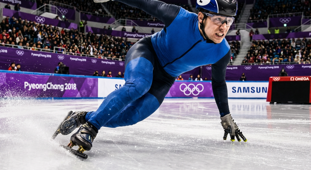 Сгенерировать фото или селфи в тематике «Я в повороте в шорт-треке»