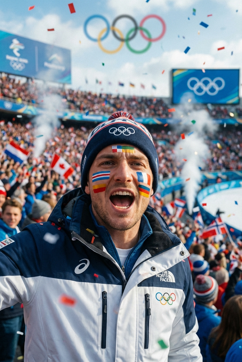 Сгенерировать фото или селфи в тематике «Я среди болельщиков на трибуне «