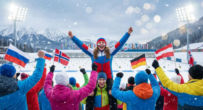 Сгенерировать фото или селфи в тематике "Я среди фанатов биатлона / лыжных гонок"