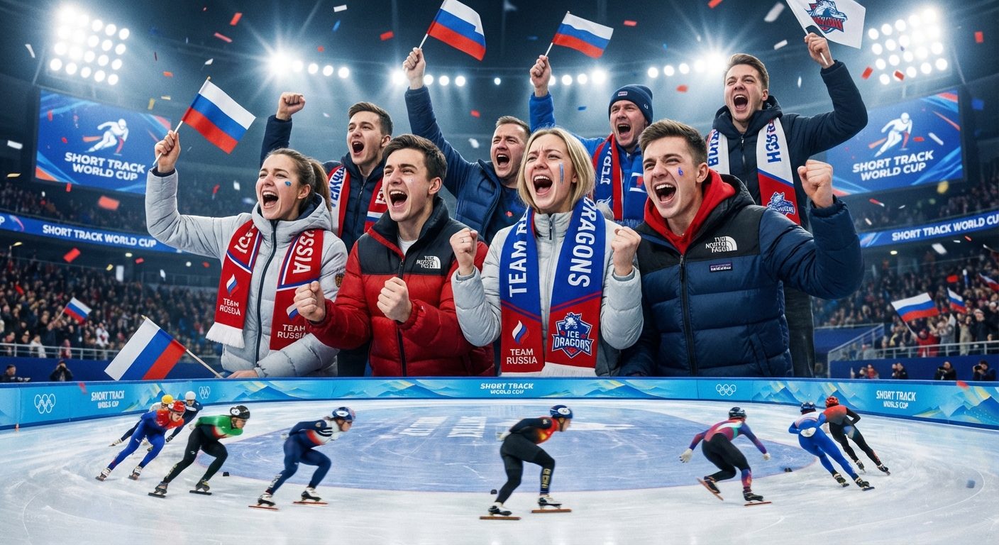 Сгенерировать фото или селфи в тематике «Я с друзьями на трибуне шорт-трек»