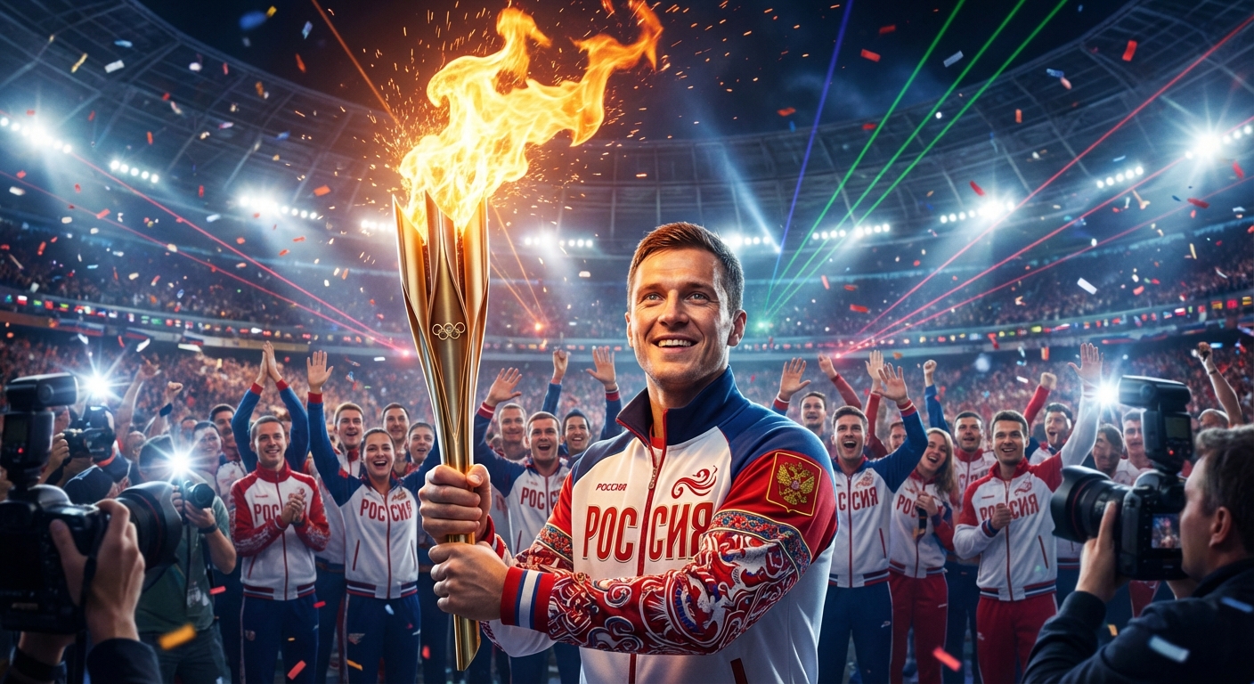 Сгенерировать фото или селфи в тематике «Я на церемонии открытия с факелом вместе с командой»