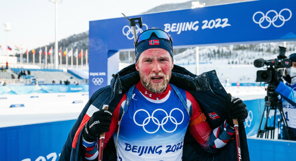 Сгенерировать фото или селфи в тематике «Я даю интервью после биатлонной гонки»