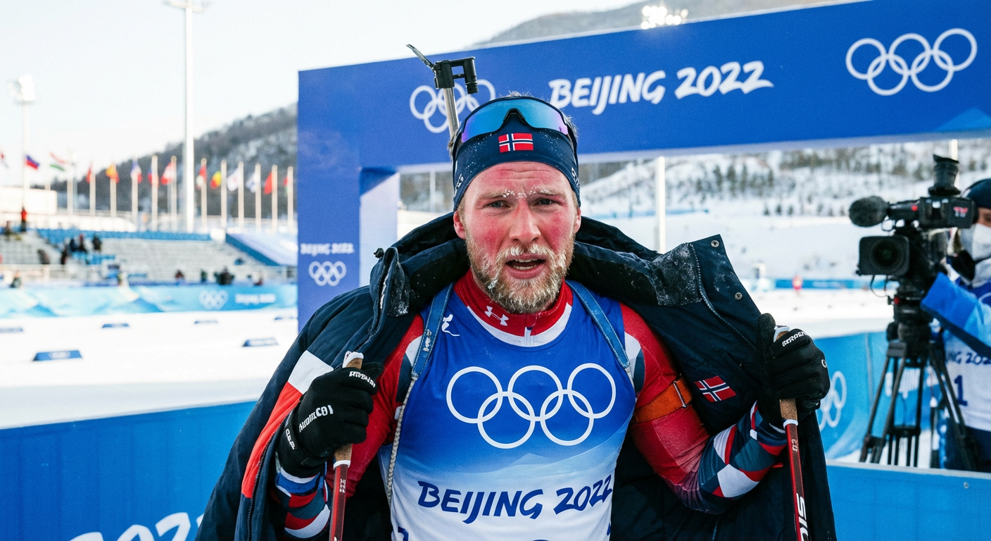 Сгенерировать фото или селфи в тематике «Я даю интервью после биатлонной гонки»