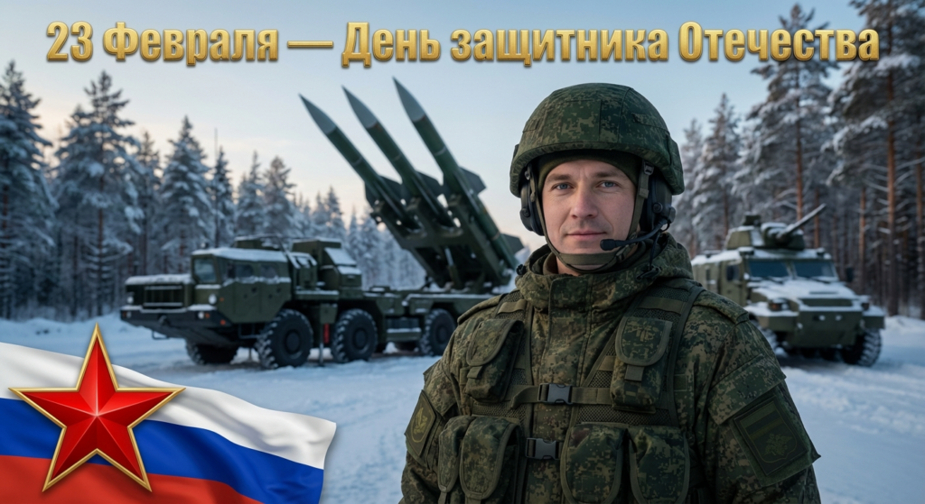 Сгенерировать праздничную открытку на 23 февраля на тему «Я как экипаж ЗРК Бук / С-300 на позиции»