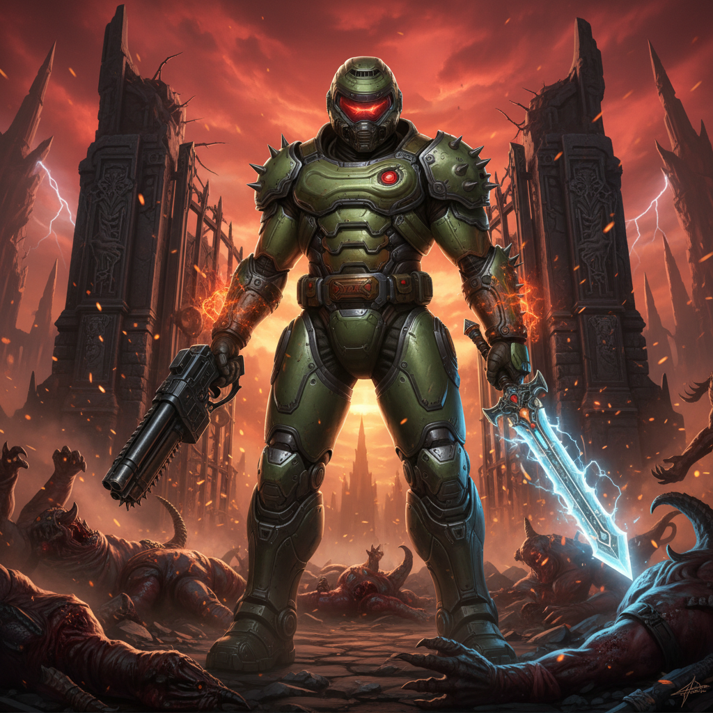 Сгенерировать фото или селфи в стиле игры «Doom Eternal»