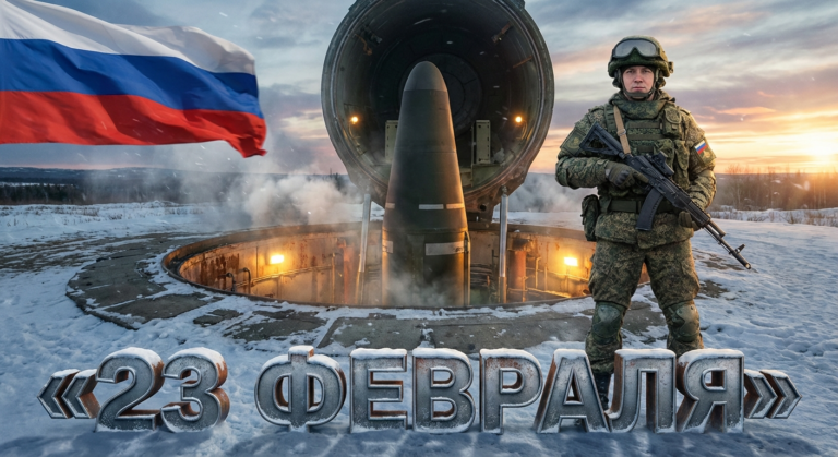 Сгенерировать праздничную открытку на 23 февраля на тему "Я как ракетчик у пусковой шахты МБР"