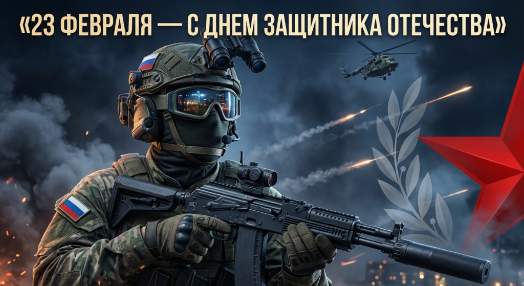 Сгенерировать праздничную открытку на 23 февраля на тему «Я как штурмовик Спецназа на фоне ночной операции»