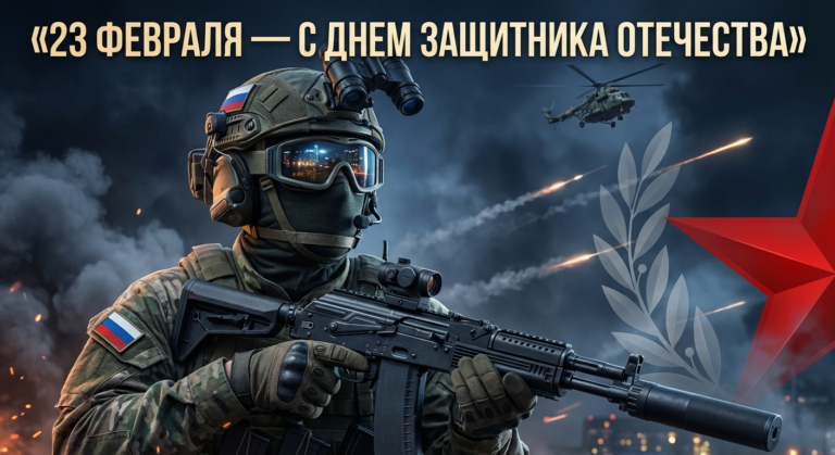 Сгенерировать праздничную открытку на 23 февраля на тему "Я как штурмовик Спецназа на фоне ночной операции"