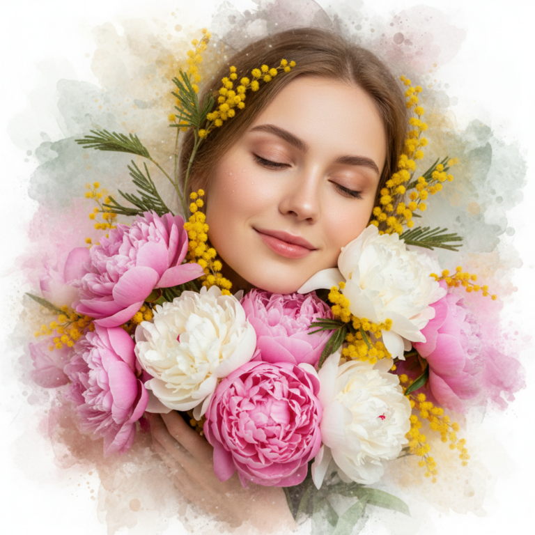 Сгенерировать праздничную открытку на тему "Поздравление на 8 марта в стиле акварель"