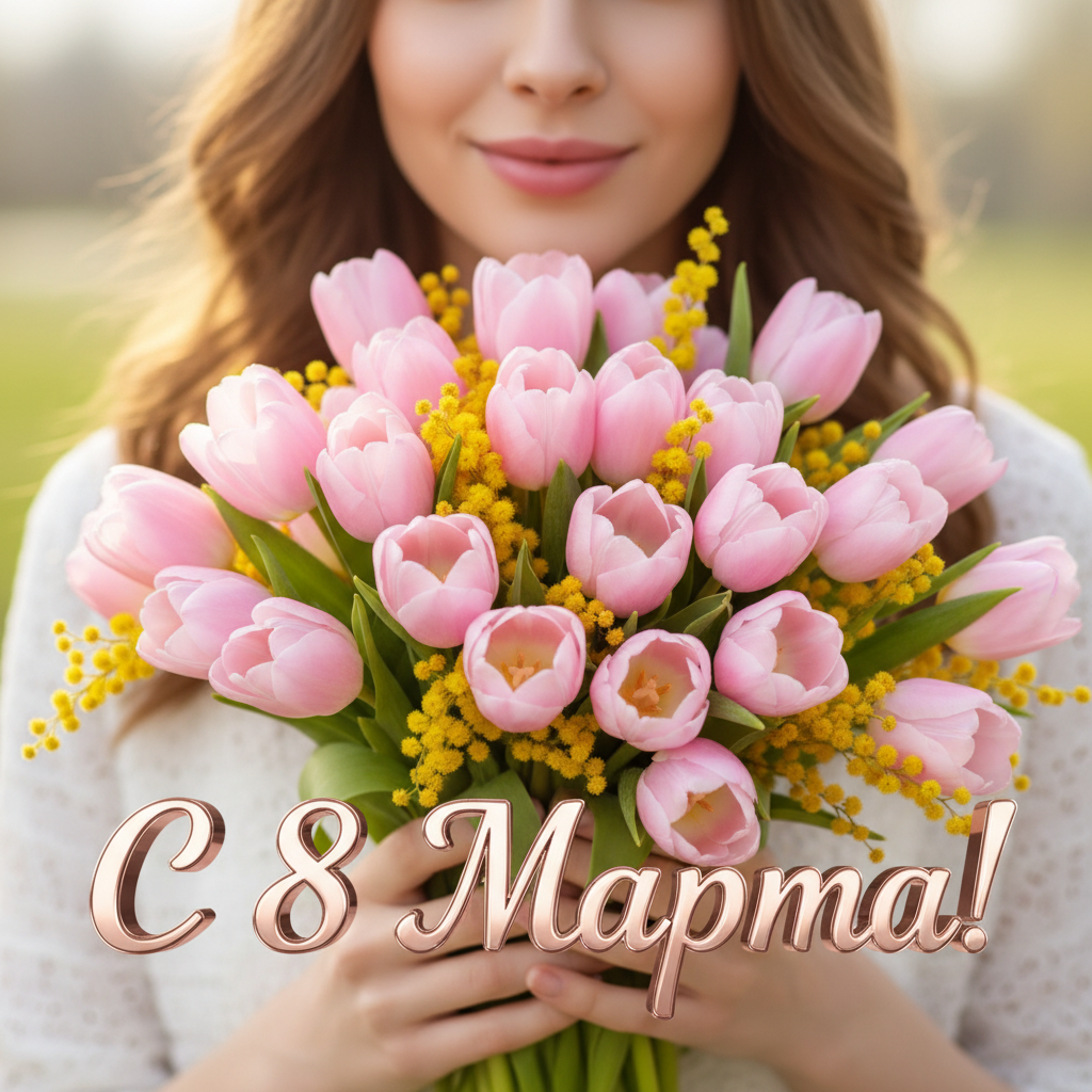 Сгенерировать праздничную открытку на тему "Поздравление на 8 марта с надписью"