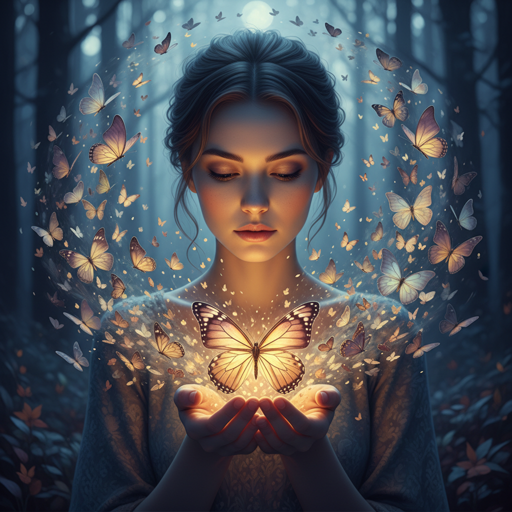 Сгенерировать праздничную открытку на тему «Поздравление на 8 марта с бабочками и пастельными цветами»