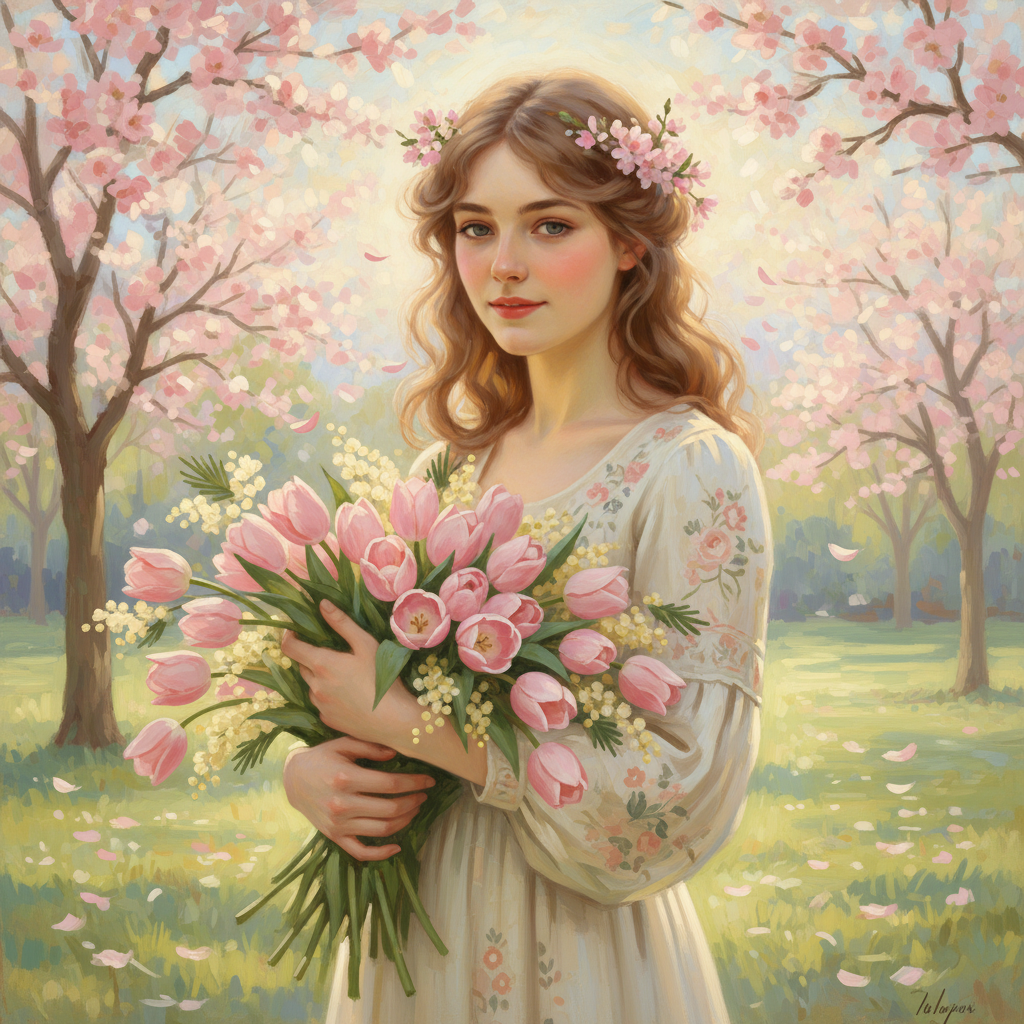 Сгенерировать праздничную открытку на тему «Поздравление на 8 марта в виде персонального портрета девушки»