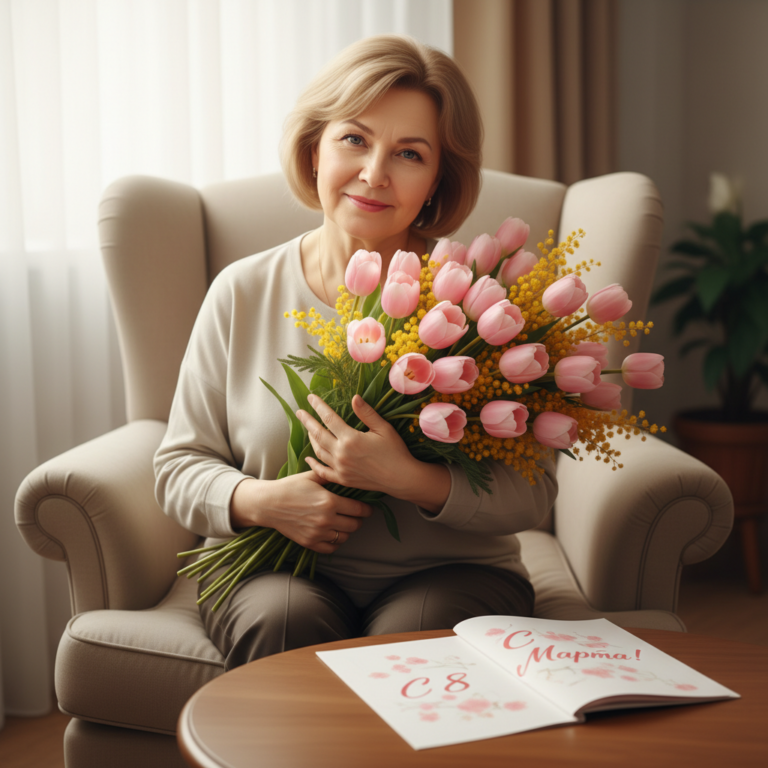 Сгенерировать праздничную открытку на тему "Поздравление мамы на 8 марта"
