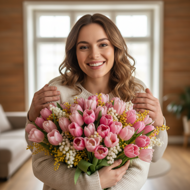 Сгенерировать праздничную открытку на тему "Поздравление на 8 марта от мужа жене"