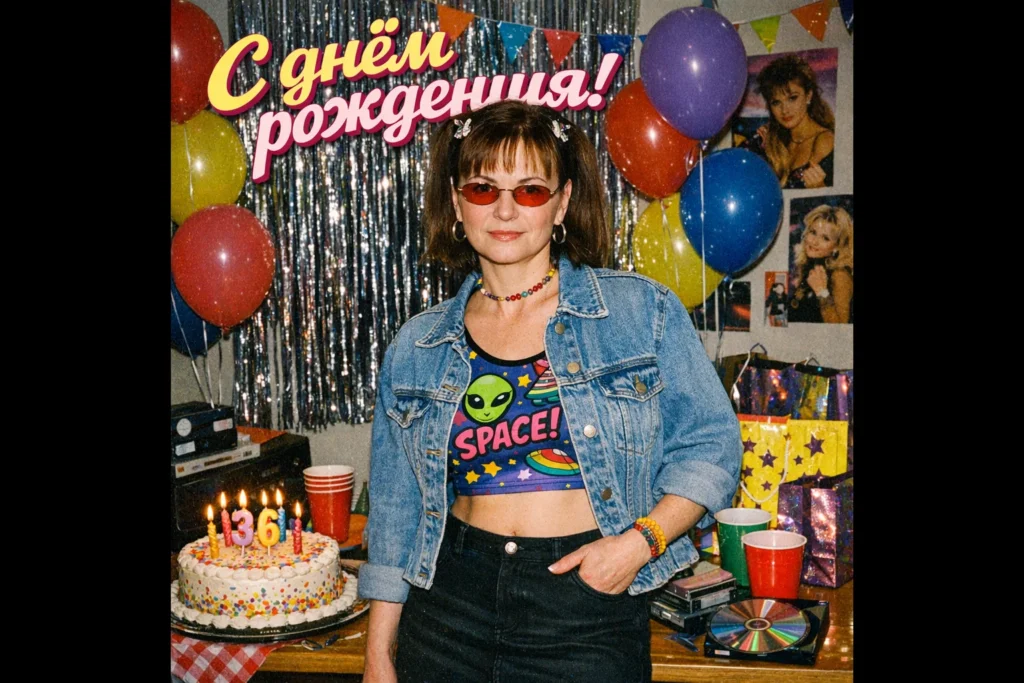 Сгенерировать трендовое фото на тему «День рождения в стиле 90-ых»