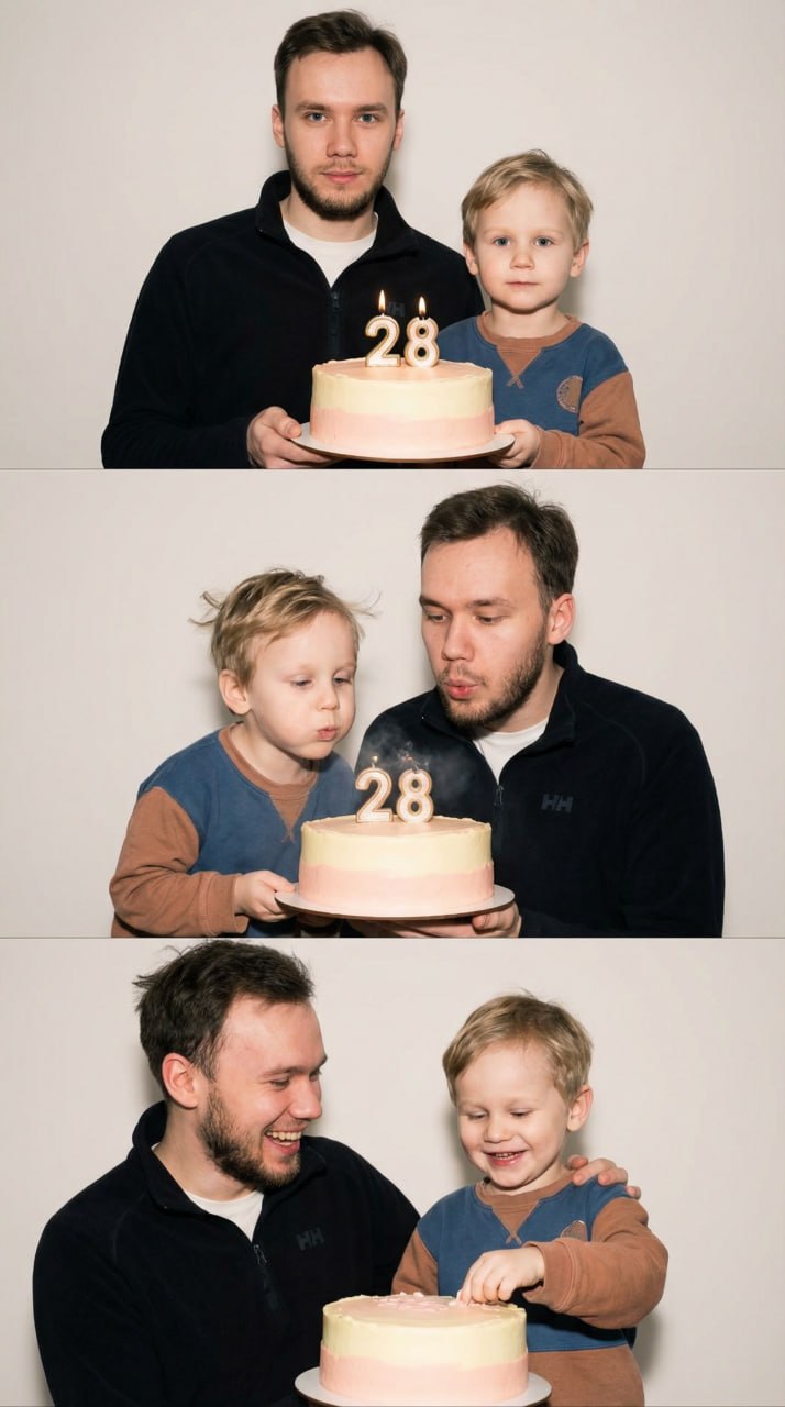 Трендовый коллаж «Я тогда и я сейчас»: как сделать фото на день рождения с ребёнком и взрослым через нейросеть