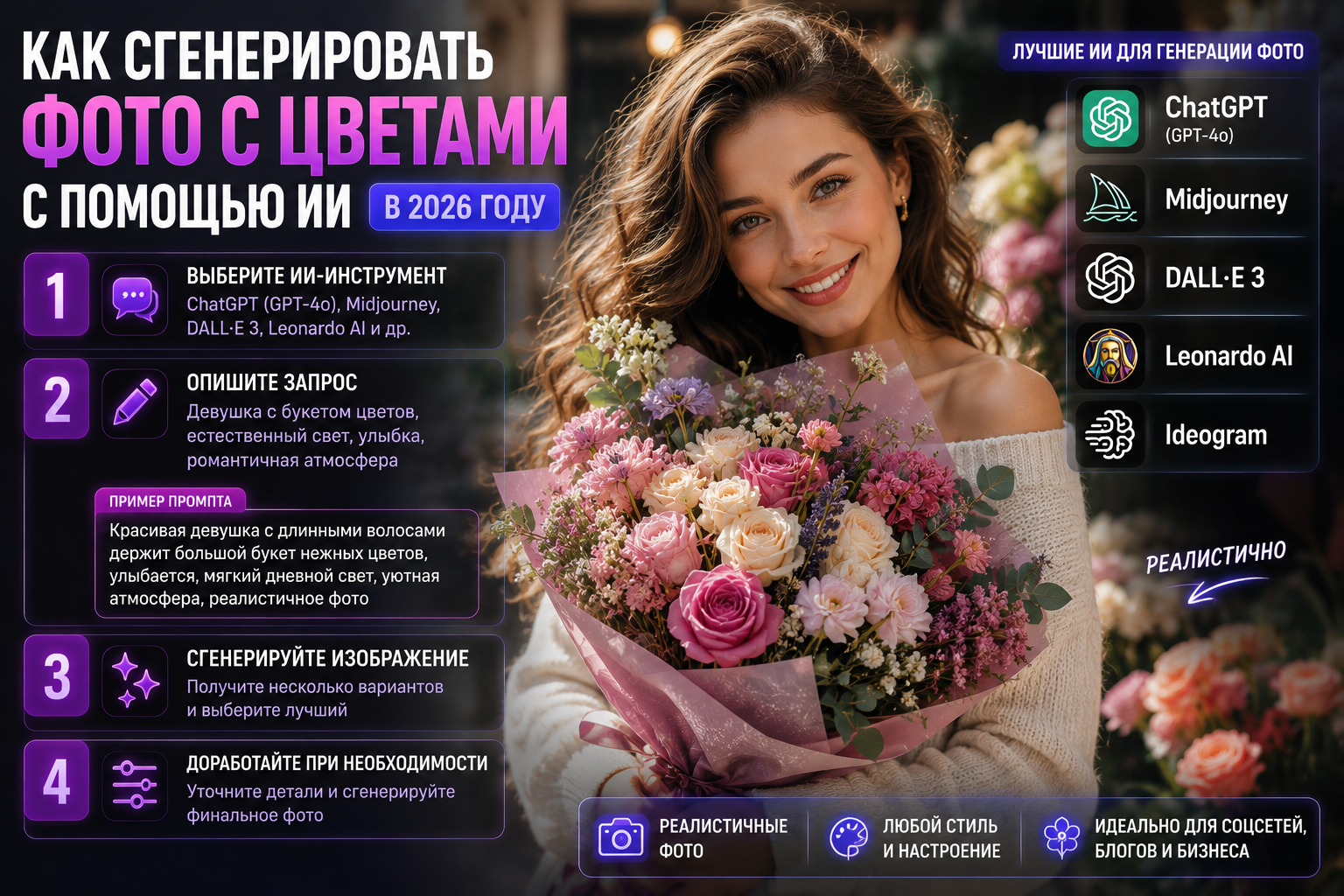 Как сгенерировать фото с цветами с помощью ИИ