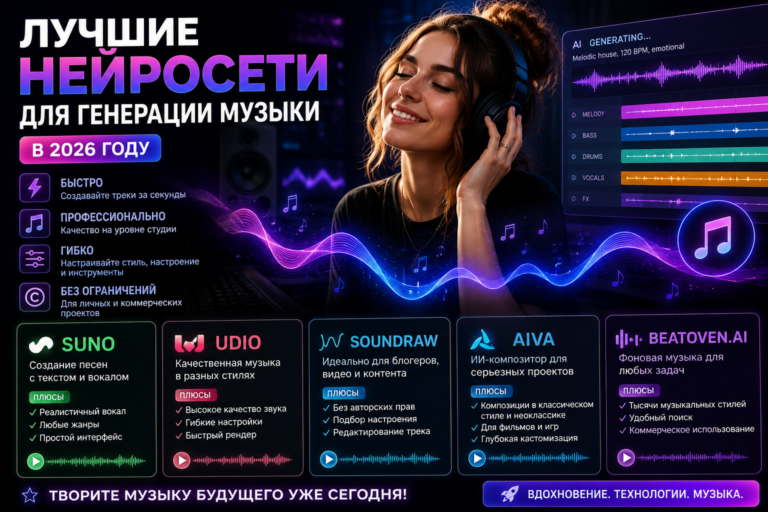 Лучшие нейросети для генерации музыки в 2026