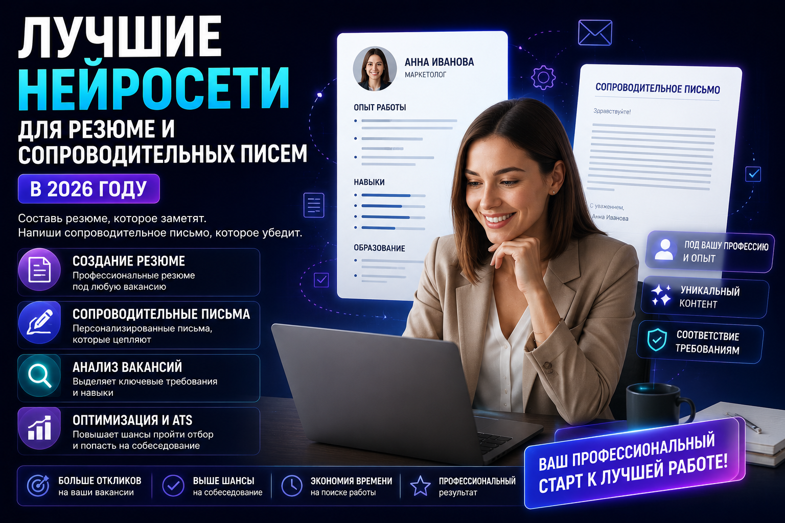 Лучшие нейросети для резюме и сопроводительных писем 2026