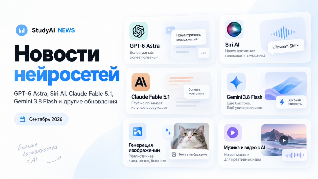 Новости нейросетей за сентябрь 2026: GPT-6 Astra, Claude Fable 5.1, Gemini 3.8 Flash и Siri AI