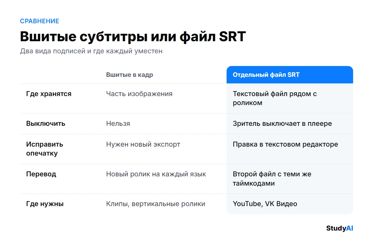 Вшитые субтитры и файл SRT: сравнение