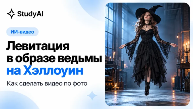 Ведьма парит над полом: иллюстрация к инструкции по созданию видео на Хэллоуин