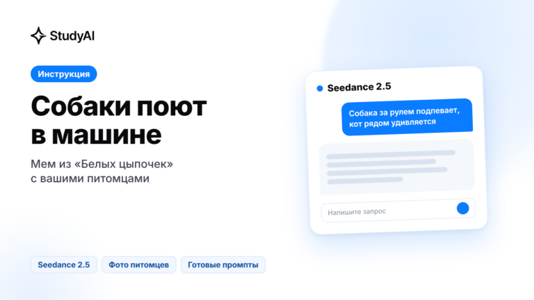 Две вымышленные собаки и маленький кот в автомобиле — обложка инструкции StudyAI