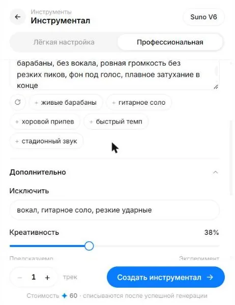Форма «Инструментал» со стилем