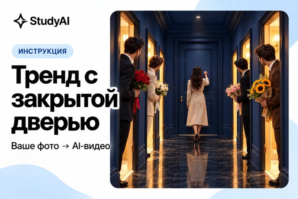 Девушка стучит в дверь, а мужчины стоят с цветами: как сделать AI-тренд по фото