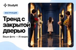 Девушка стучит в дверь, а мужчины стоят с цветами: как сделать AI-тренд по фото